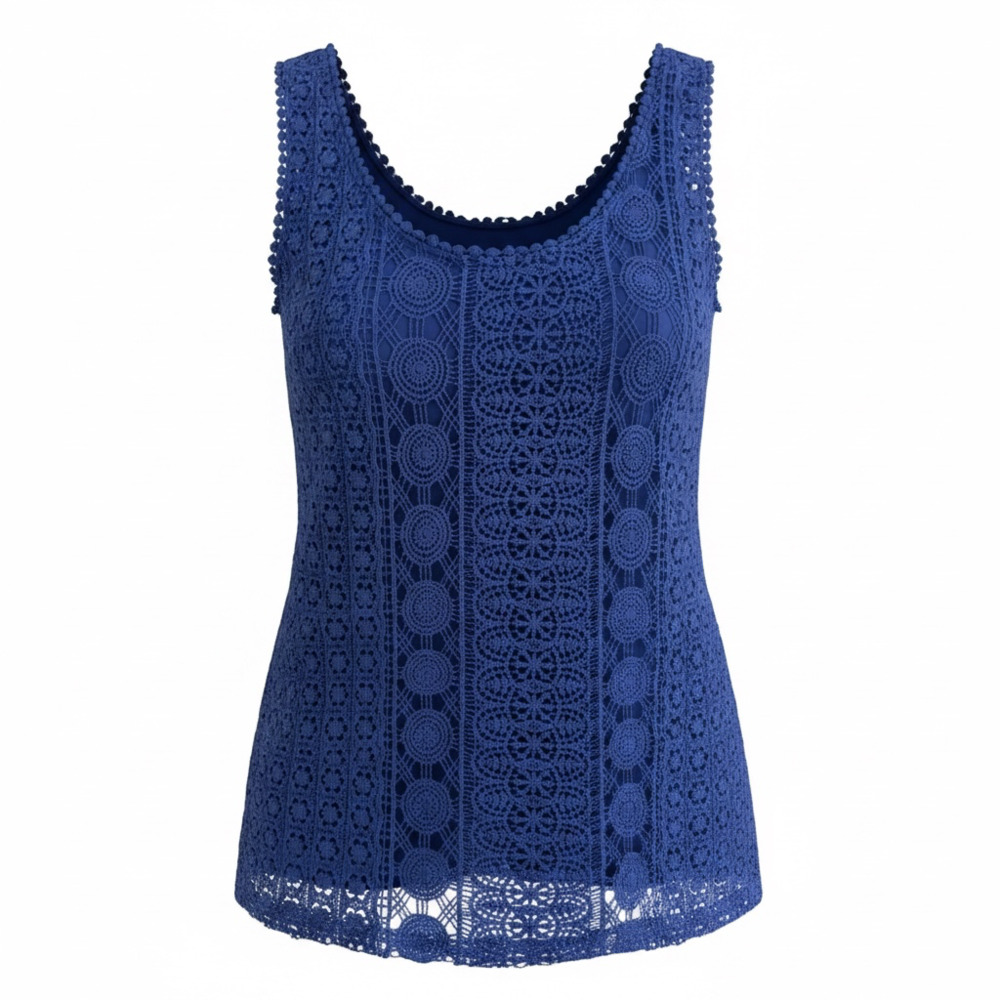 Solitaire Women's Blue Crochet Sleeveless Tank Top